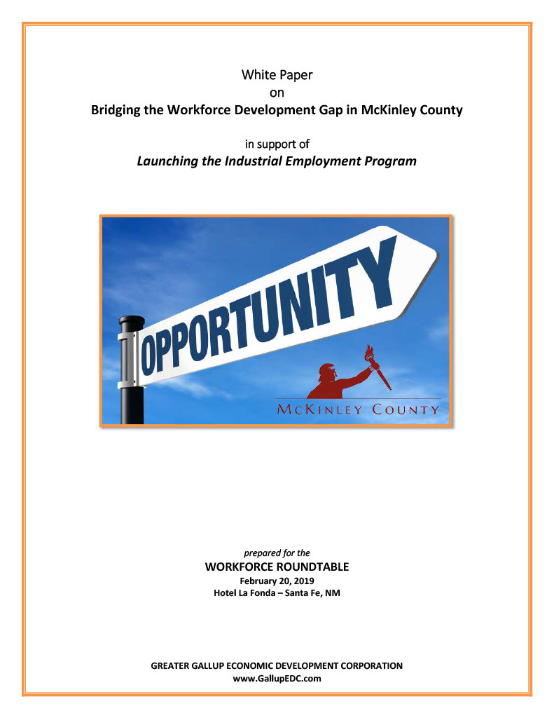 Click to view 2019 White Paper - Bridging the Workforce Development Gap in McKinley County link